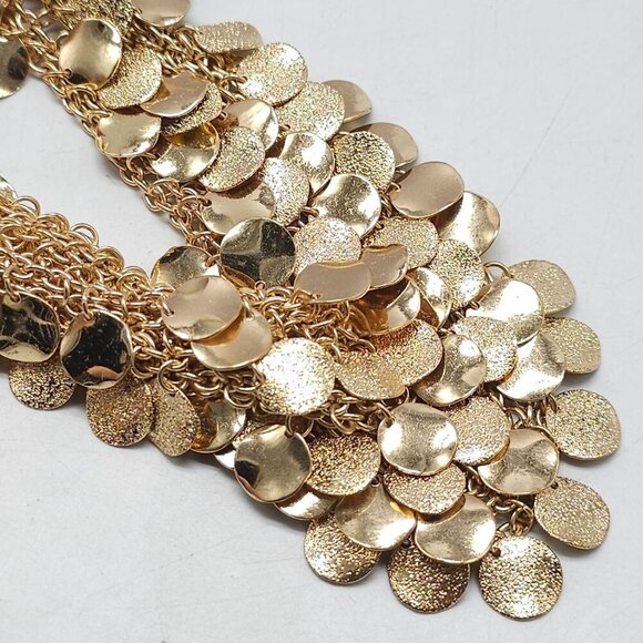 Gold Tone Statement Necklace With Textured Discs Adjustable Chain By Dressbarn - Picture 4 of 8